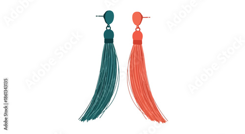 Stylish vibrant tassel earrings in contrasting teal and coral hues perfect for adding a touch of bohemian elegance to any contemporary fashion