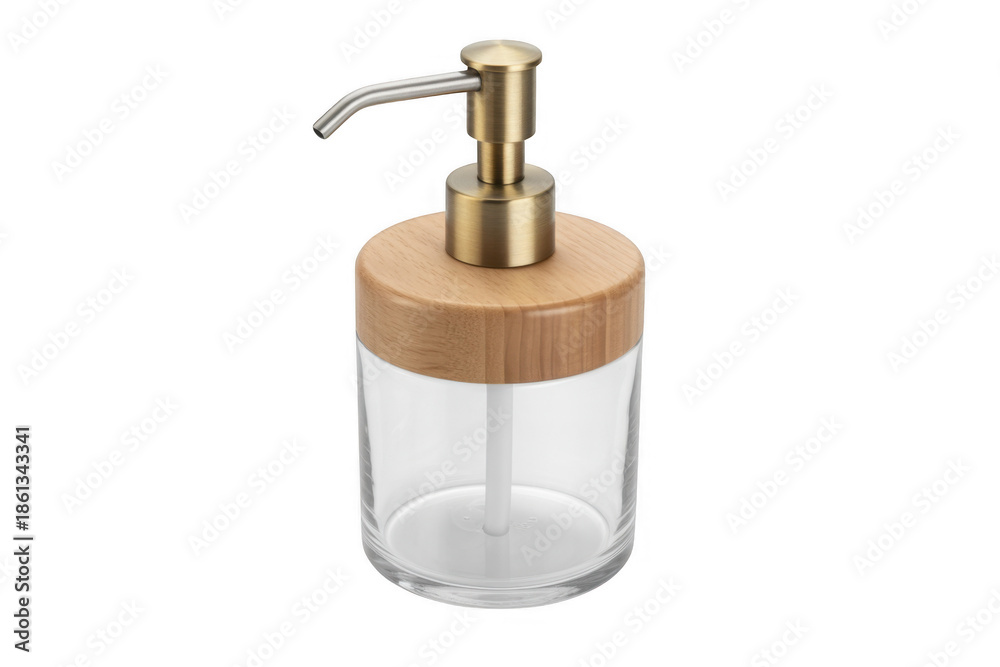 Obraz premium Glass Soap Dispenser with Wooden Cap glass bottle pump isolated on a transparent background