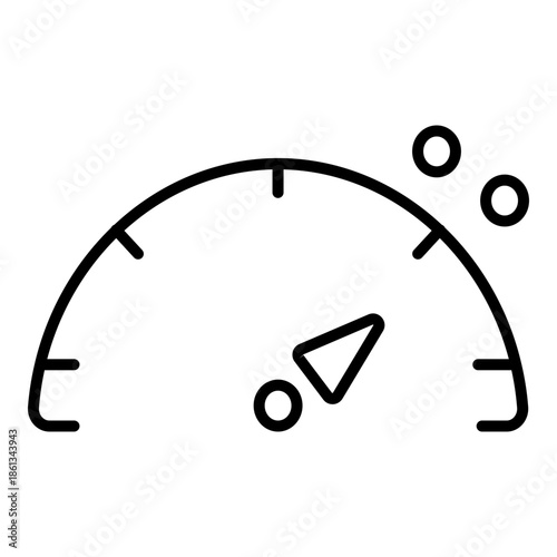 Minimalist line art gauge icon with a needle and scale markers, symbolizing performance tracking, data measurement, and technical monitoring in a clean outline style.