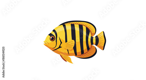 Lively marine creature vibrant yellow and black striped fish illustration depicting underwater serenity and aquatic grace digital artwork showcasing