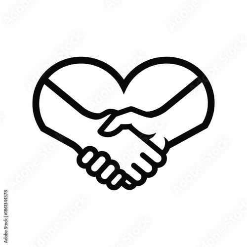 Heart Handshake Vector Icon, Symbol of Partnership, Love, Cooperation and Business Agreement in Minimalist Linear Style