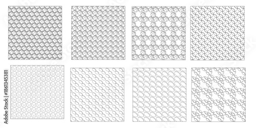 Collection of intricate patterns and textures in black and white