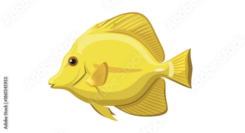 Vibrant yellow tang fish illustration with elegant features swimming isolated on pure white background for marine life projects captivating aquatic