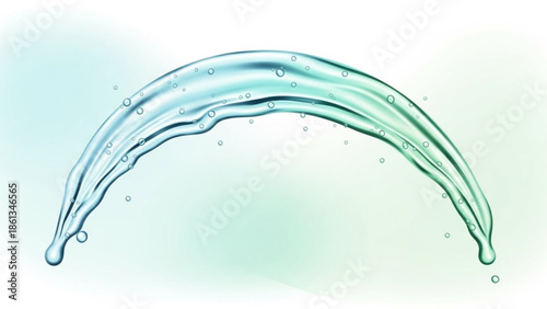 An illustration of a curved stream of water with droplets on a gradient green background