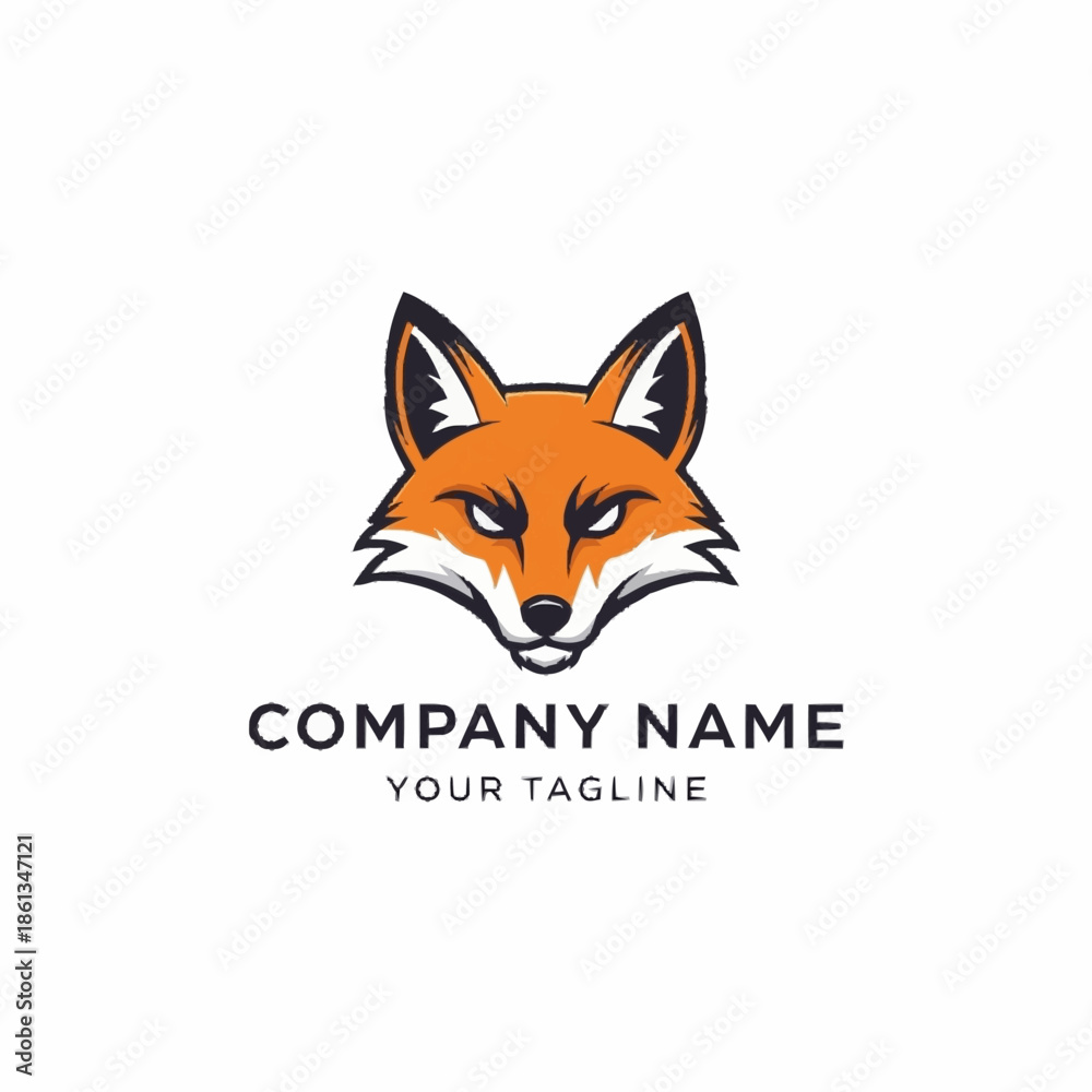 Fototapeta premium Vibrant orange fox head logo with intense gaze and sharp features.