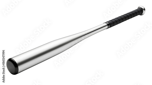 Metal bat with black grip on transparent background