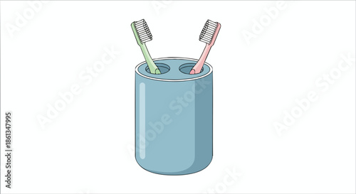 A pair of colorful toothbrushes in a blue holder, representing daily oral care