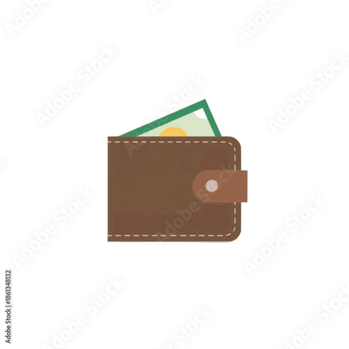 A brown leather wallet with a card on transparent background