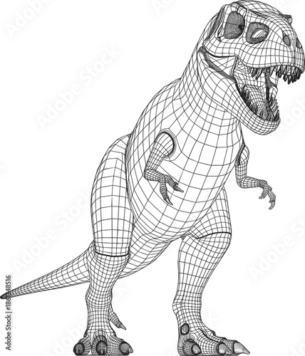 T-Rex dinosaur vector wireframe illustration with 3D mesh grid of a Tyrannosaurus Rex silhouette