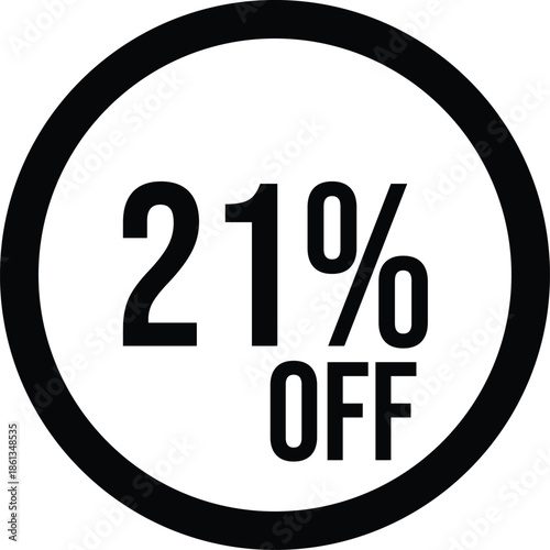 21% OFF Sale Discount Round Badge Icon Isolated on White