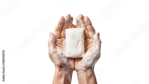 Hands holding soap with suds