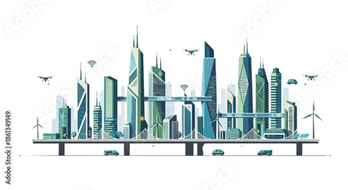 Metropolis of tomorrow showcasing interconnected smart infrastructure and sustainable urban living designs