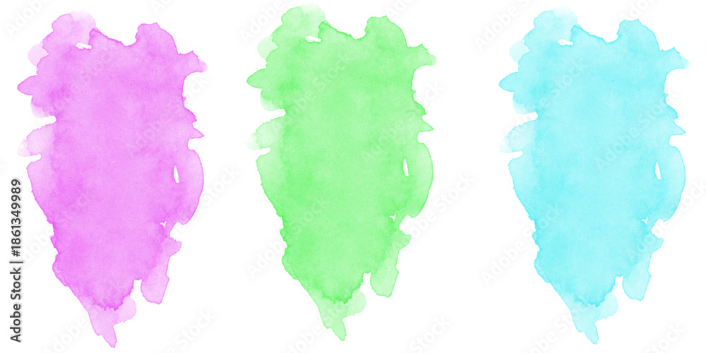 Obraz premium Pastel watercolor paint blots in pink green and blue creating soft abstract background for creative design