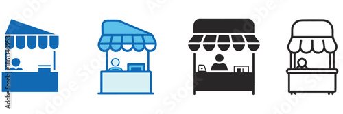 market marketplace vendor booth vector icons for commerce and retail