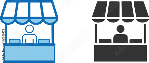 market booth icon outline and filled vendor kiosk marketplace vector