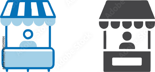 market vendor stall icon set with canopy seller silhouette vector