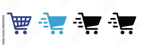 shopping cart icon variations showing speed motion for ui