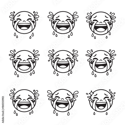 Collection of laughing faces with tears of joy emoticon variations