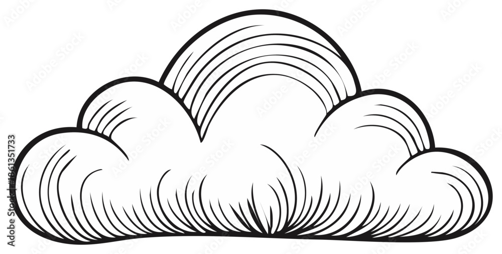 Fototapeta premium Stylized black and white cloud with rainbow line art graphic element