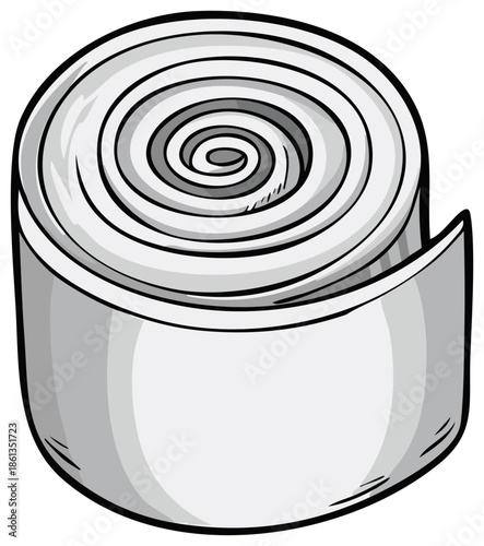 A simple cartoon vector illustration of a rolled medical gauze bandage