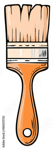 Simple cartoon illustration of a paintbrush with an orange handle