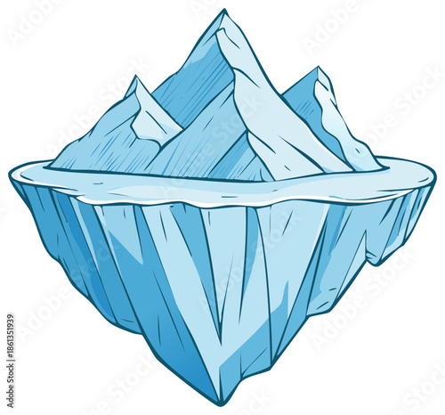 Cartoon Iceberg Floating in the Arctic, Illustration.