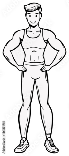 Fit man with toned abs and muscular arms standing confidently with hands on hips