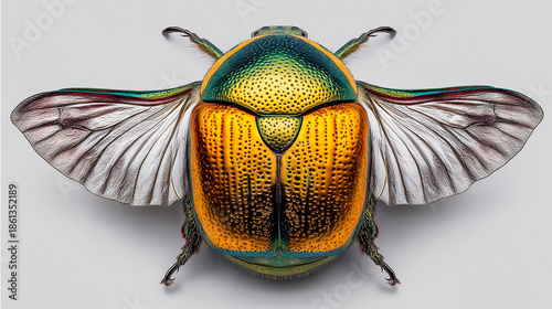 Detailed Insect Top View, Macro Entomology Illustration, Symmetrical Anatomy, Scientific Nature Study, High-Resolution Close-Up, Isolated Subject, Minimal Background