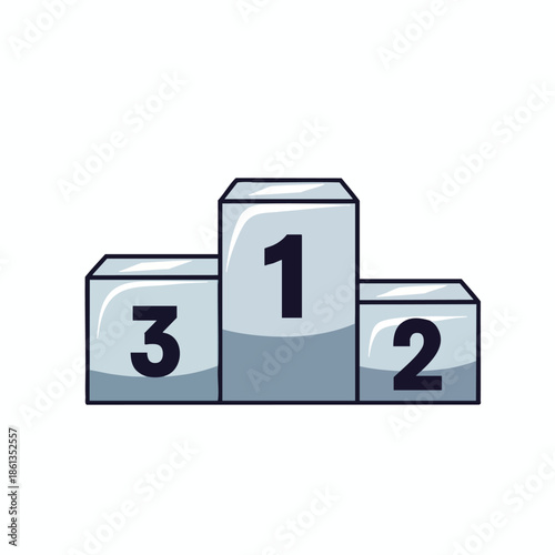 An illustrated podium with numbers one, two, and three on a white background
