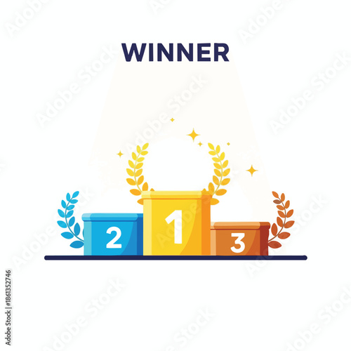 A podium illustration with numbers 1, 2, 3 and the word "WINNER" above