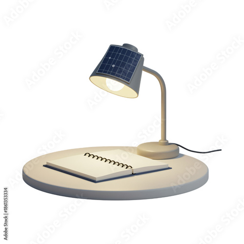 Solar Powered Desk Lamp Illuminating an Open Notebook