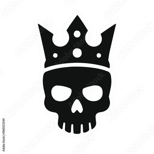 A spooky Halloween skull and crossbones illustration featuring a dead human skeleton head with scary teeth and black bone anatomy as a pirate danger symbol