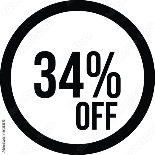 34% OFF Sale Discount Round Badge Icon Isolated on White