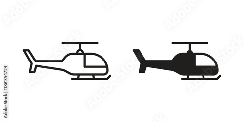 Helicopter icons collection. Thin linear and black flat icons