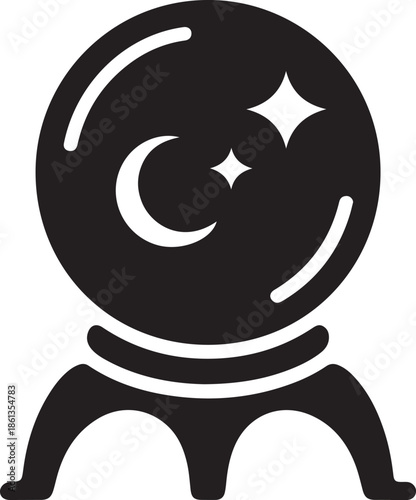 Crystal ball with crescent moon and stars