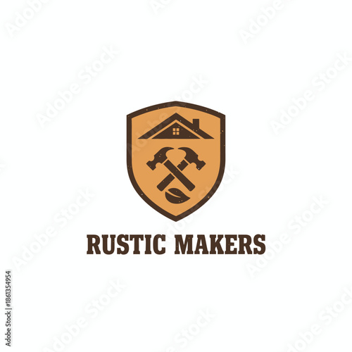 Vintage Construction and Woodworking Shield Logo