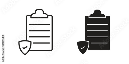 Insurance policy icons collection. Thin linear and black flat icons
