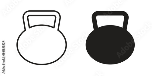 Kettlebell icons collection. Thin linear and black flat icons