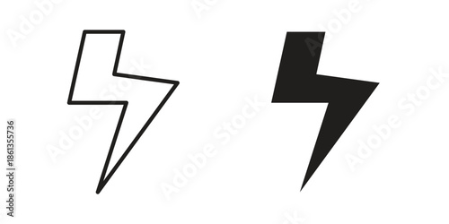 Lightning icons collection. Thin linear and black flat icons