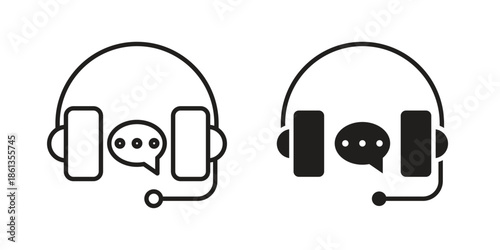 Live chat icons collection. Thin linear and black flat icons