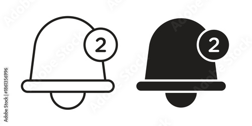 Notification bell icons collection. Thin linear and black flat icons