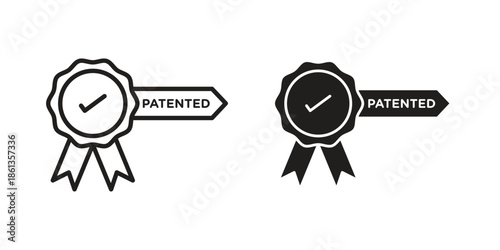 Patented icons collection. Thin linear and black flat icons