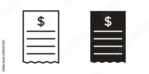 Payment receipt icons collection. Thin linear and black flat icons