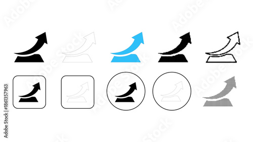 Black arrow indicating growth and continuous improvement on a white background