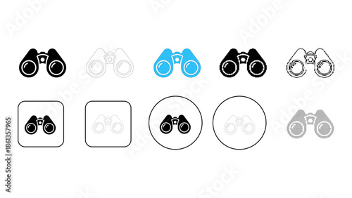 Black icon of binoculars symbolizing observation, research, and discovery