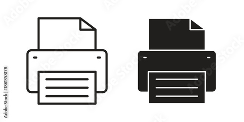 Print icons collection. Thin linear and black flat icons