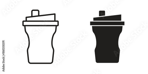 Protein shake icons collection. Thin linear and black flat icons