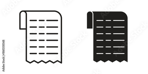 Receipt icons collection. Thin linear and black flat icons