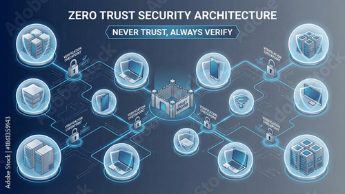 Zero Trust Security Architecture Diagram with Network Devices and Verification Checkpoints