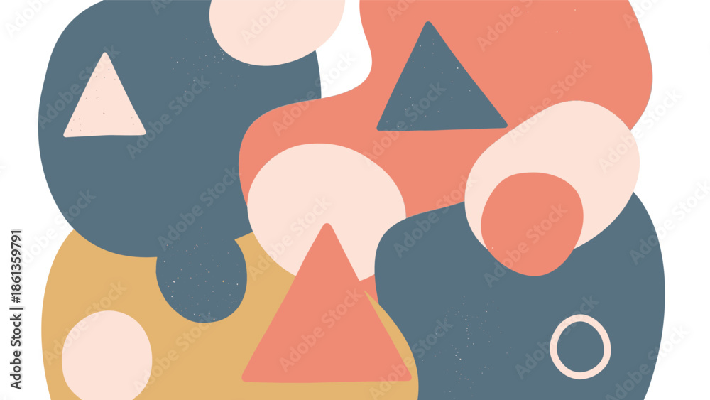 Fototapeta premium Abstract geometric shapes in various colors and forms arranged in a modern composition